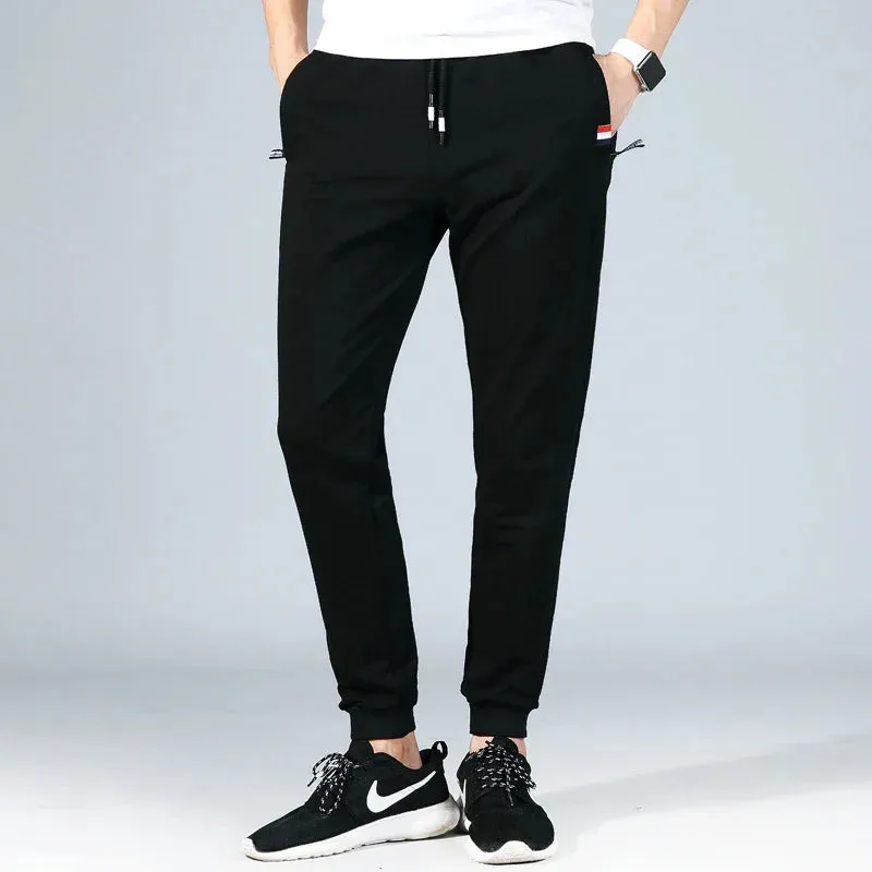 Men's Black Elastic Waist Sportswear Track Pants: Casual Cotton Stretch Joggers