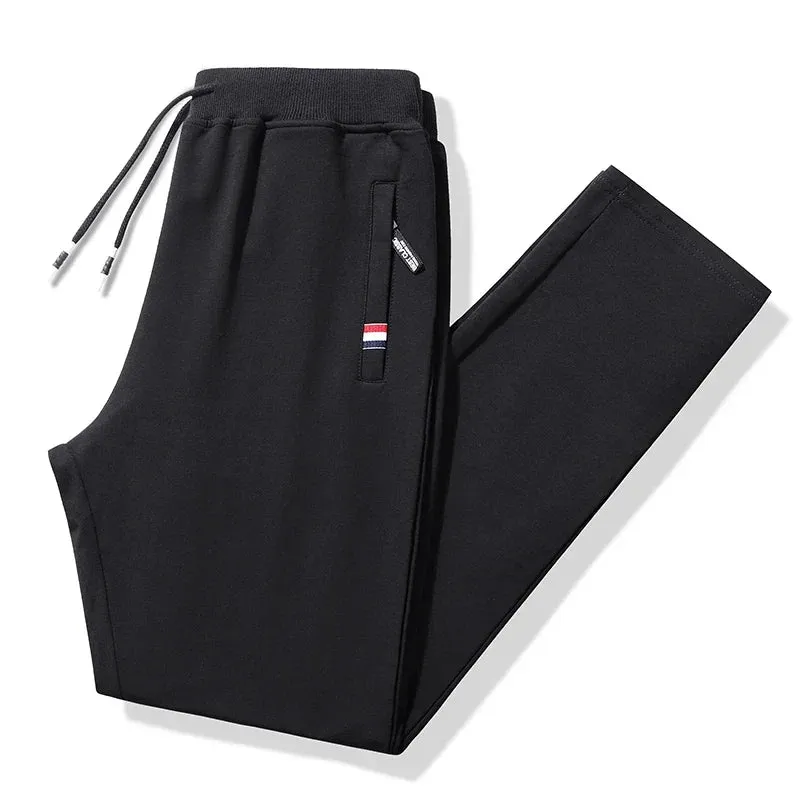 Men's Black Elastic Waist Sportswear Track Pants: Casual Cotton Stretch Joggers