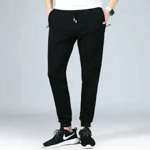 Men's Black Elastic Waist Sportswear Track Pants: Casual Cotton Stretch Joggers