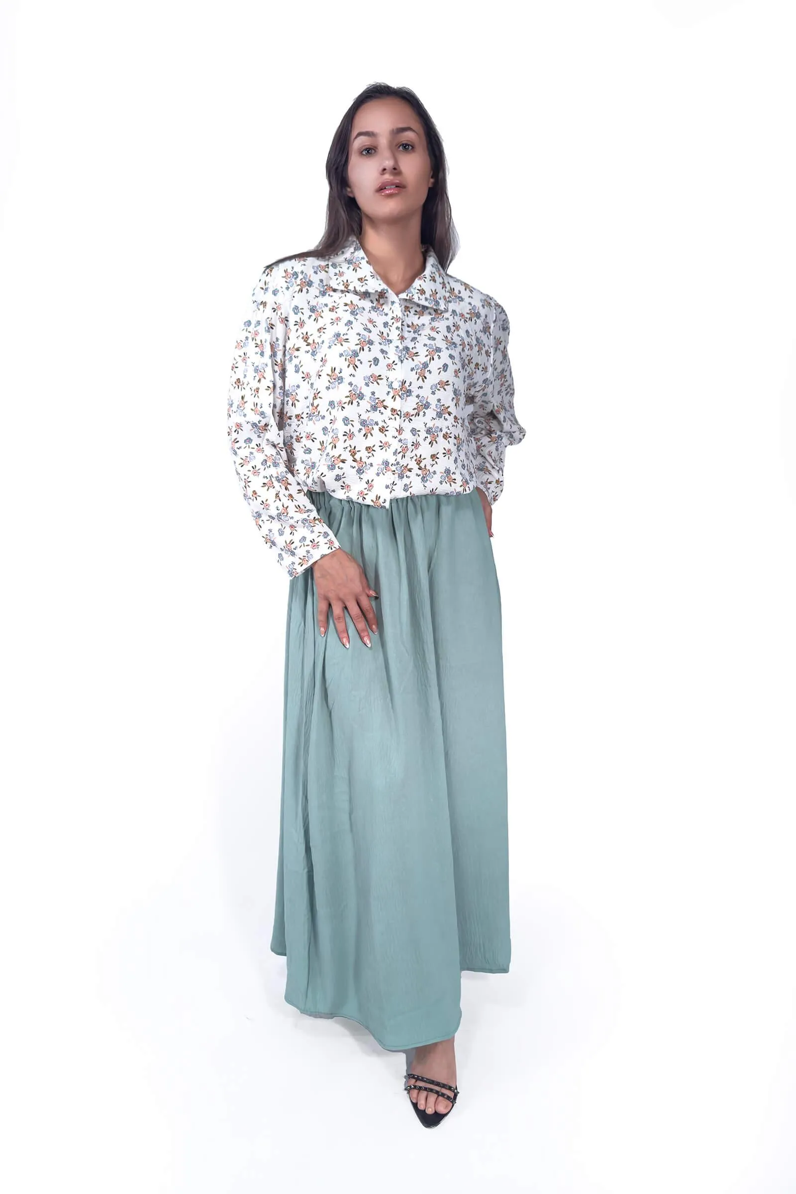 Mint Green Sophisticated Linen Maxi Skirt