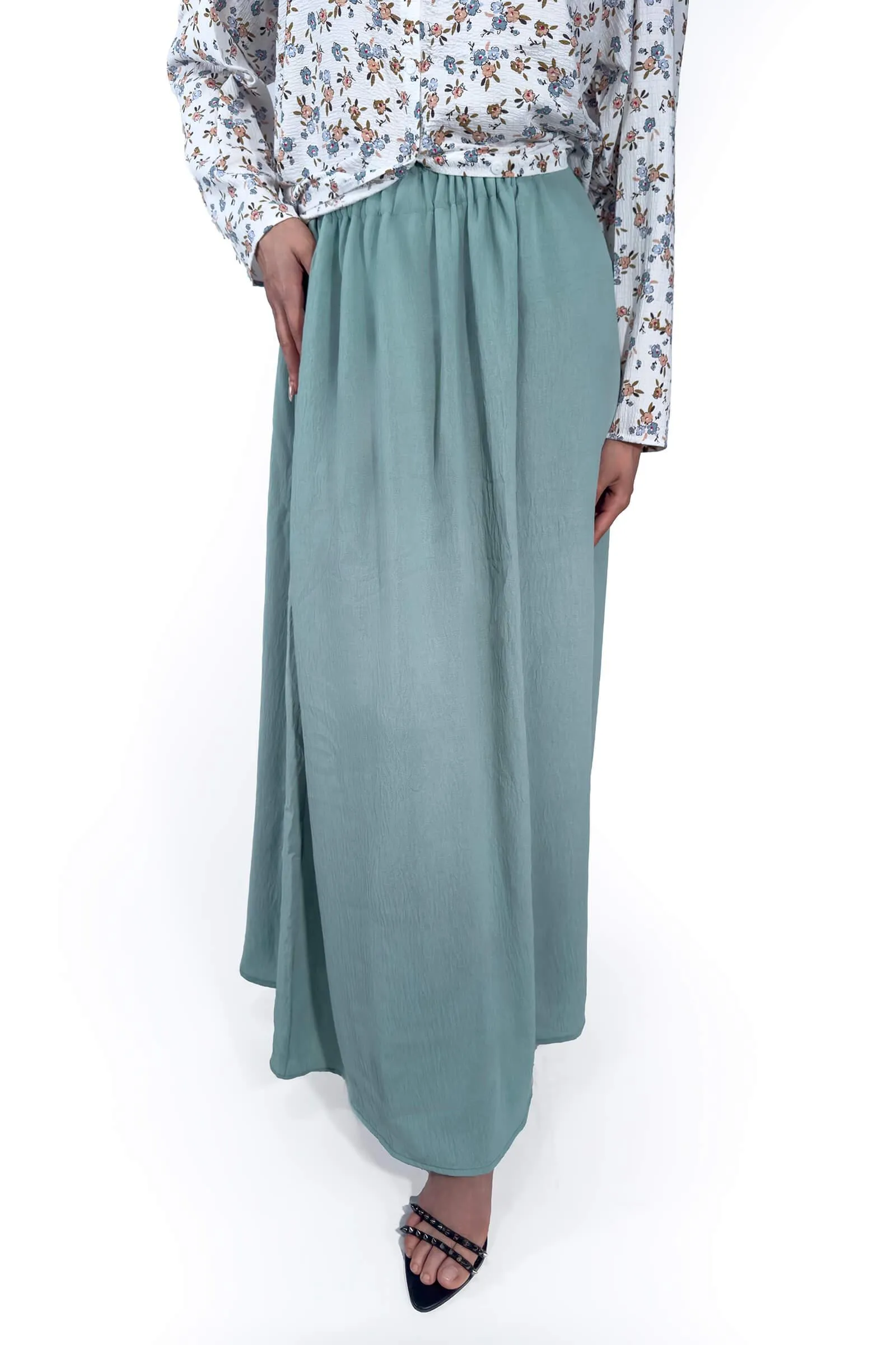 Mint Green Sophisticated Linen Maxi Skirt
