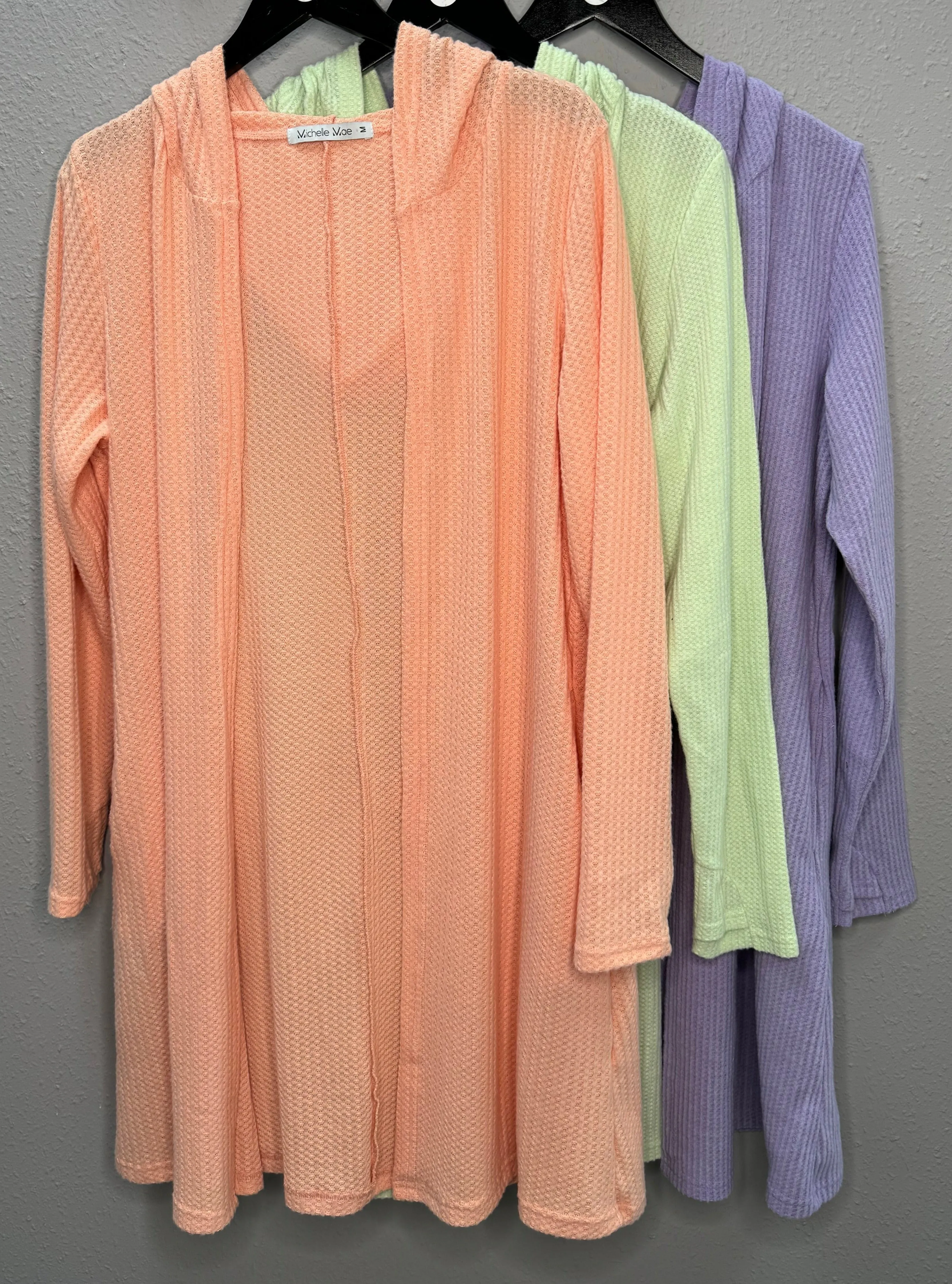 MM Hooded Waffle Cardigan -Peach