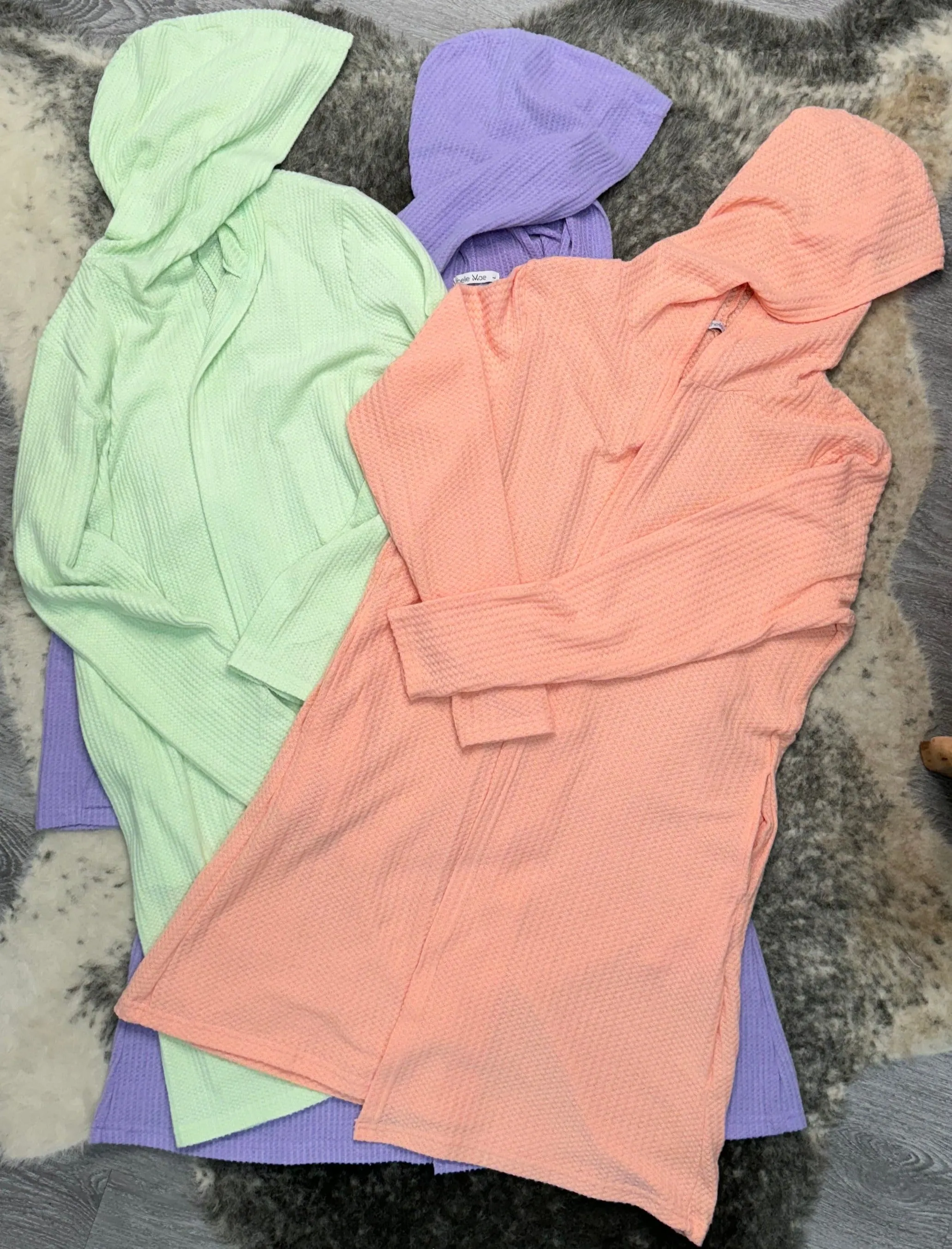MM Hooded Waffle Cardigan -Peach