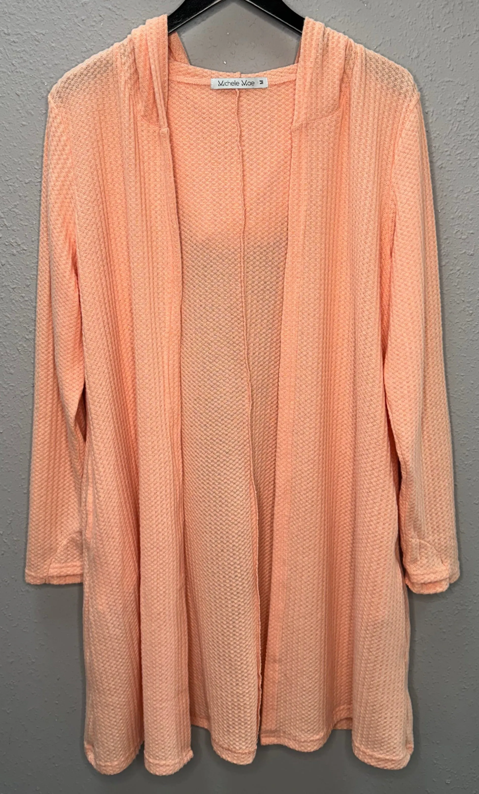 MM Hooded Waffle Cardigan -Peach