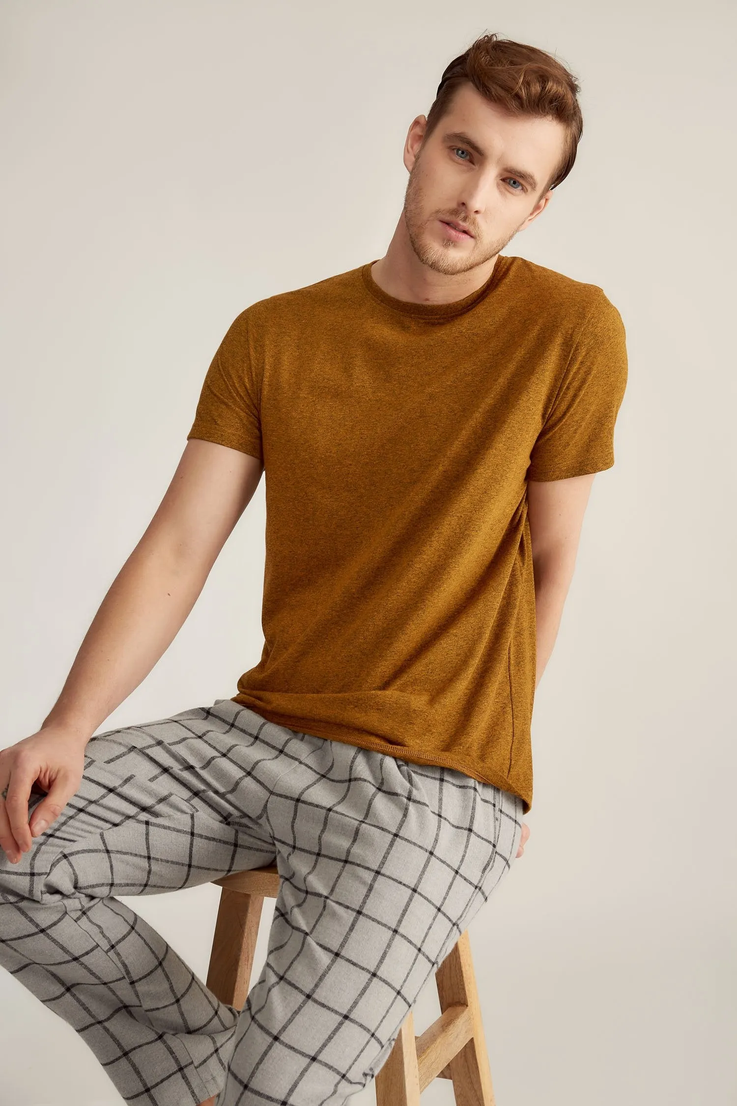 Mustard Grindle Marl Check Pyjama