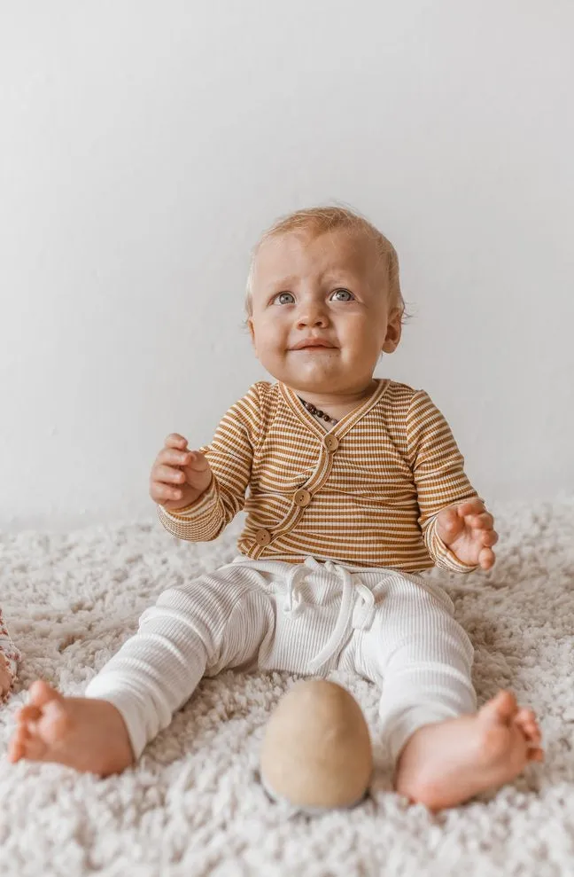 Mustard Stripe Rib Cotton Stretch Bodysuit