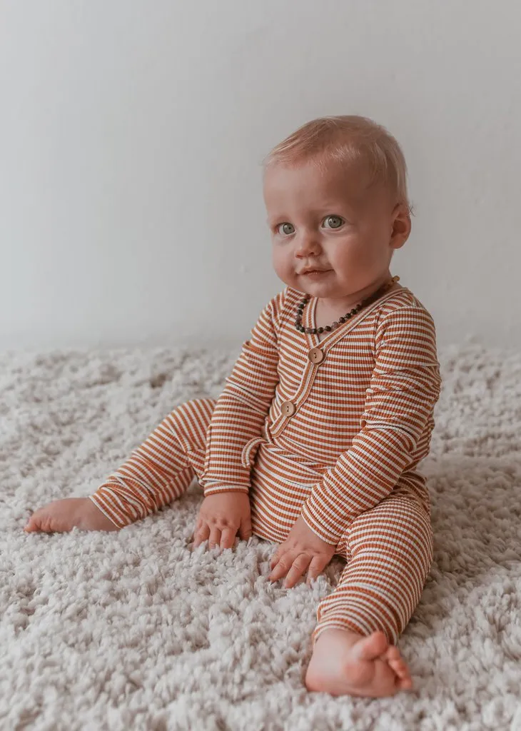 Mustard Stripe Rib Cotton Stretch Bodysuit