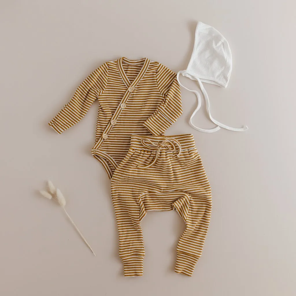Mustard Stripe Rib Cotton Stretch Bodysuit