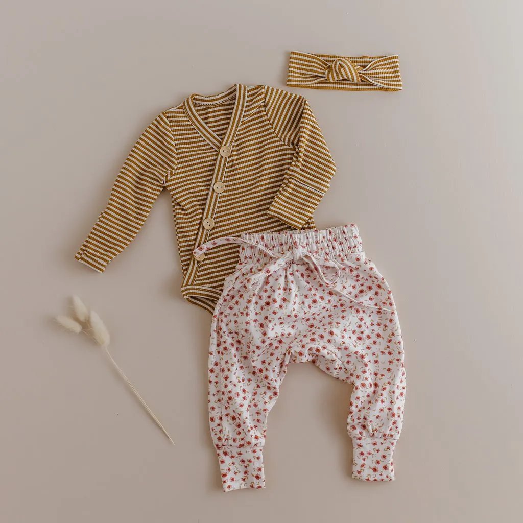 Mustard Stripe Rib Cotton Stretch Bodysuit