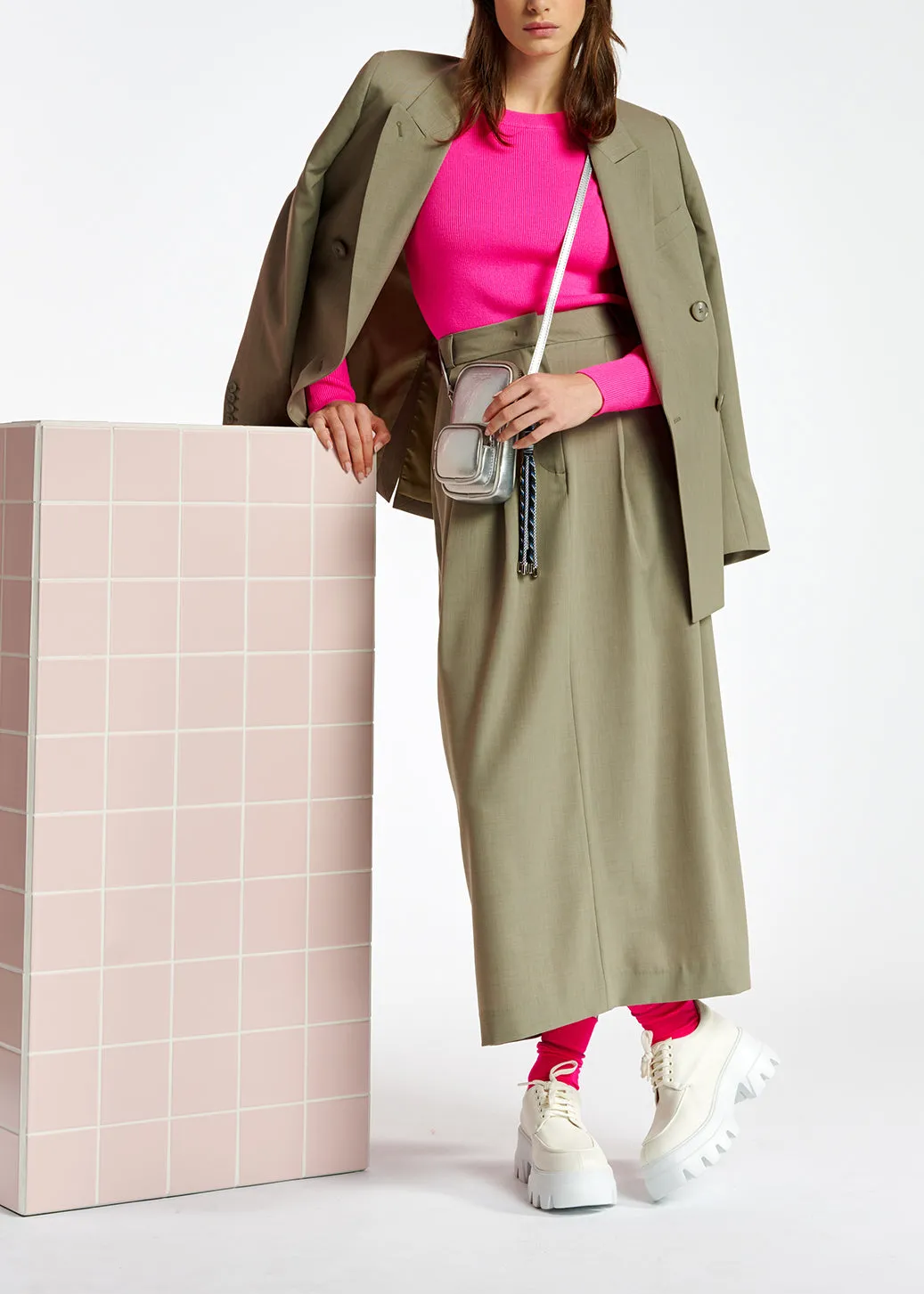 Neon pink rib-knitted sweater