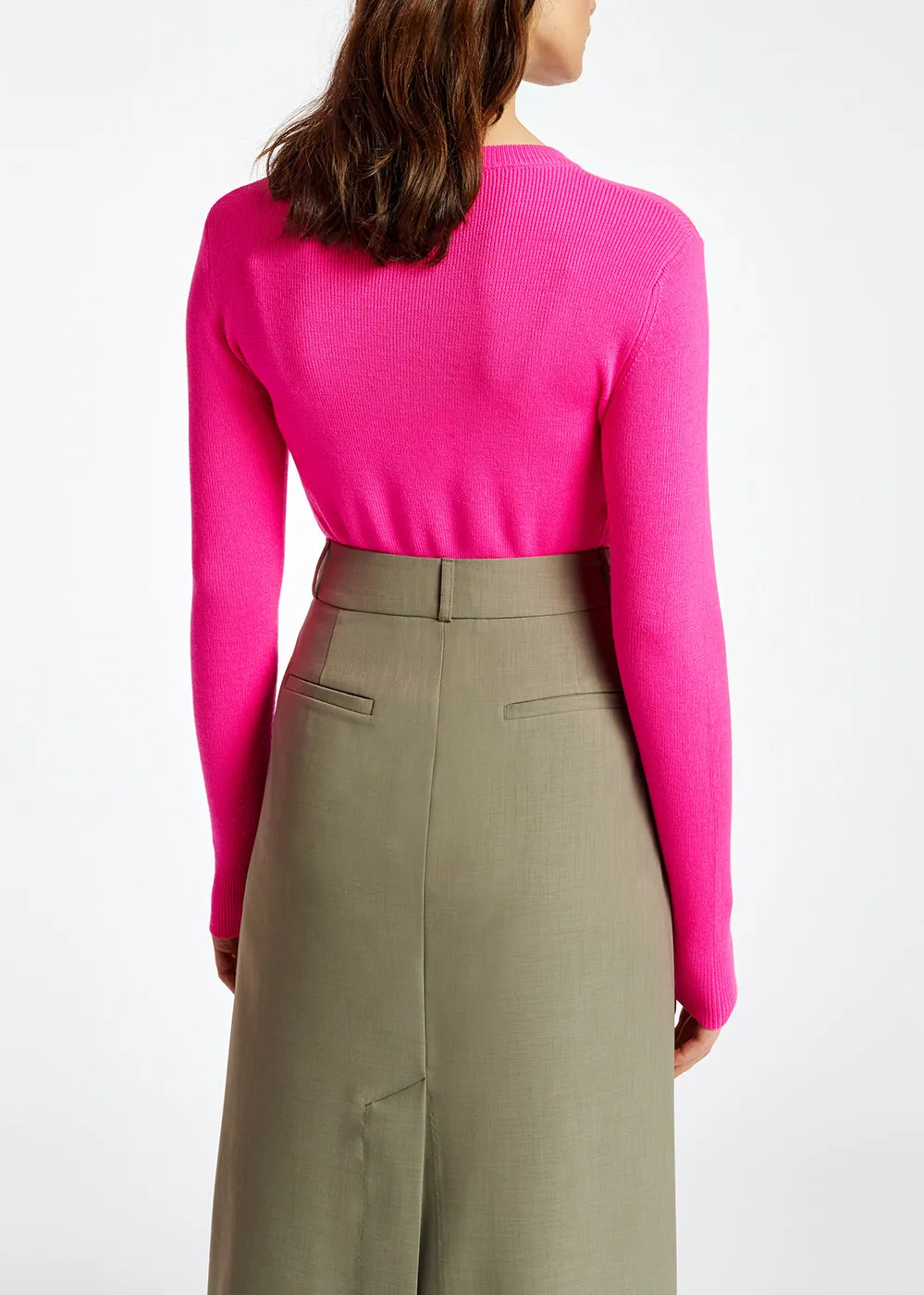 Neon pink rib-knitted sweater