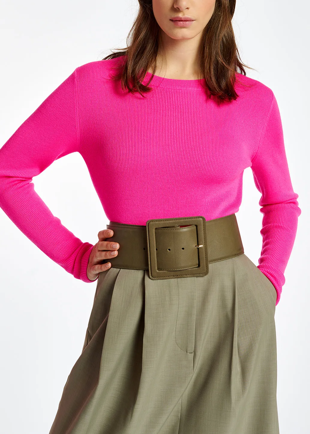Neon pink rib-knitted sweater