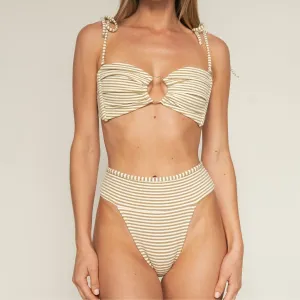Neutral Stripe Tori Ties Bandeau Bikini Top
