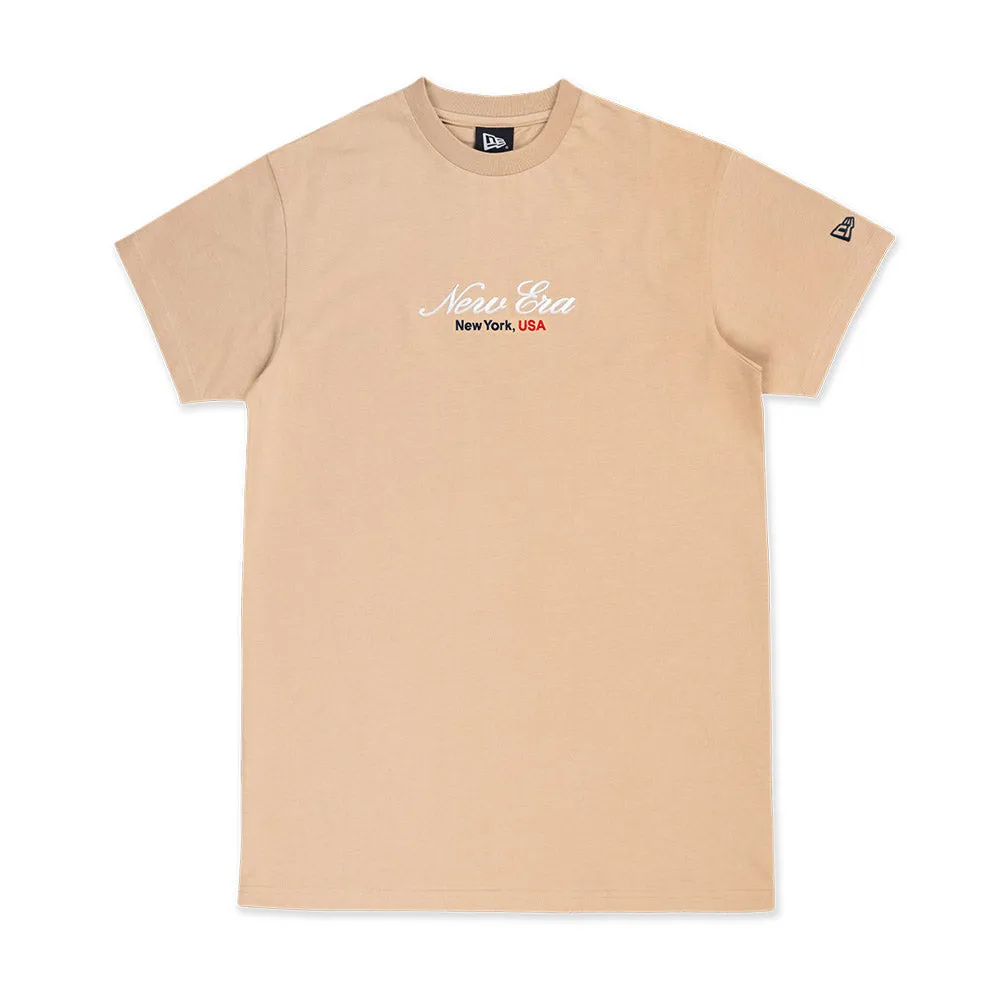 New Era Basic White Logo Script Oat Milk Women Short Sleeve Dress