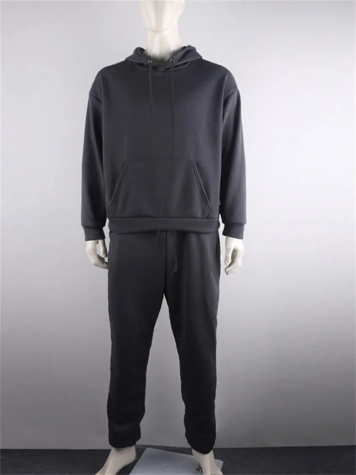 New Tracksuit Solid 2 Pieces Long Sleeve Hoody Loose Swearpants