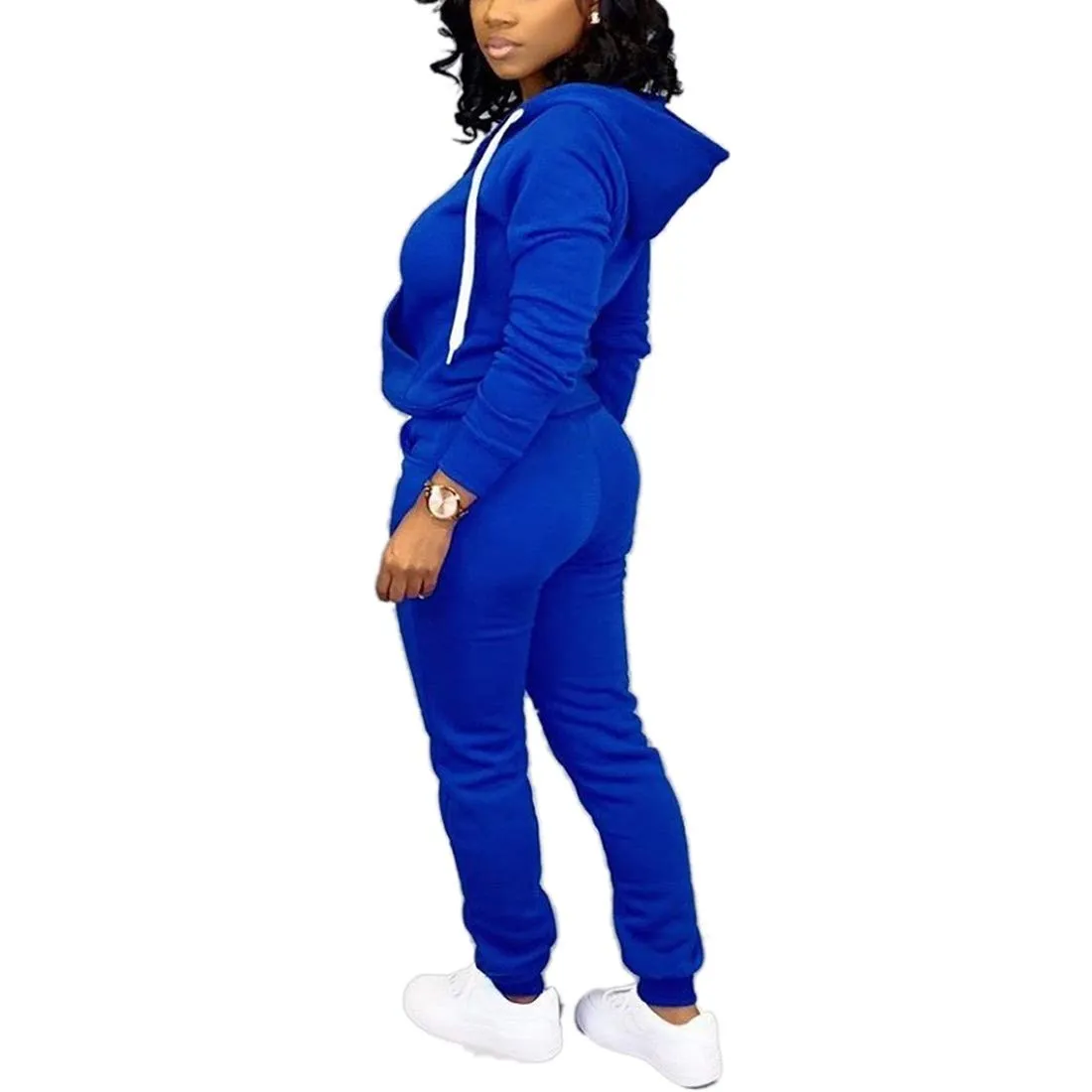 Nimsruc Jogging Suits for Women 2 Piece Tracksuit Long Sleeve Casual Hooded Zipper Pants Set Blue XL