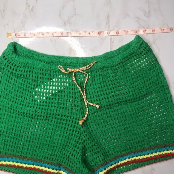 NWT BDG Open-Knit Kelly Green Baja Crochet Drawstring Waist Coverup Shorts, M