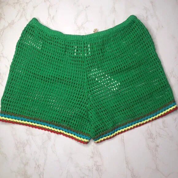 NWT BDG Open-Knit Kelly Green Baja Crochet Drawstring Waist Coverup Shorts, M