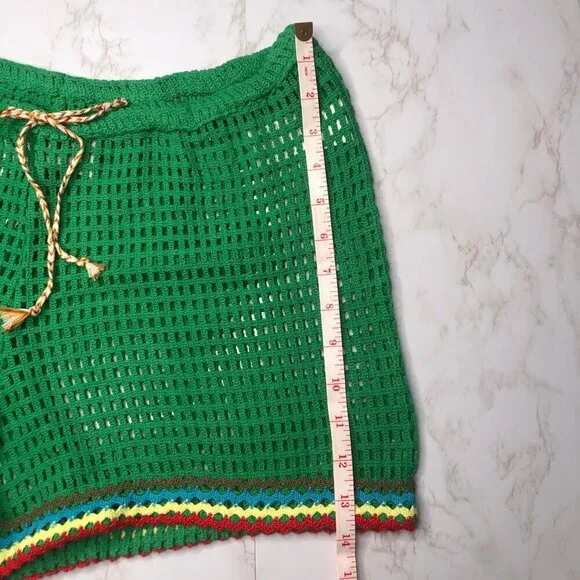 NWT BDG Open-Knit Kelly Green Baja Crochet Drawstring Waist Coverup Shorts, M