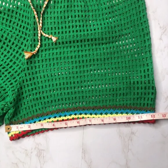 NWT BDG Open-Knit Kelly Green Baja Crochet Drawstring Waist Coverup Shorts, M