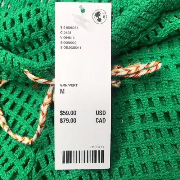 NWT BDG Open-Knit Kelly Green Baja Crochet Drawstring Waist Coverup Shorts, M