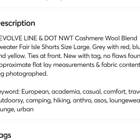 NWT Line &amp; Dot Fair Isle Cashmere Blend Knit Shorts Size L