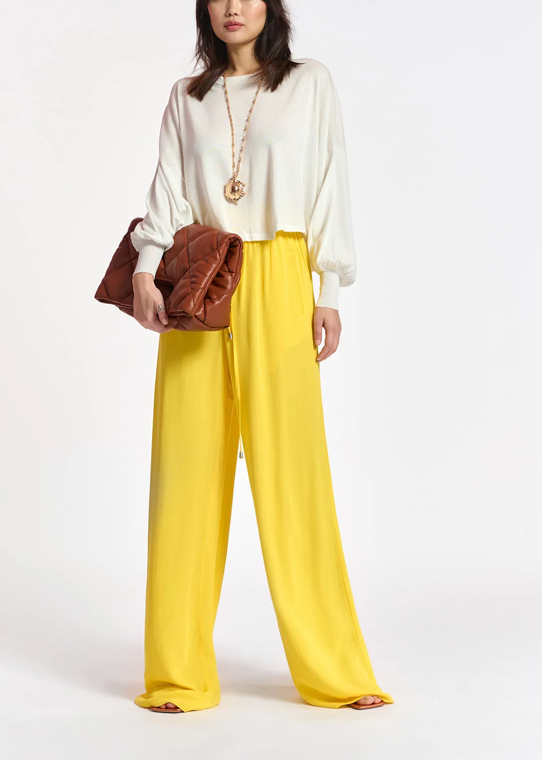 Off-white cotton-blend sweater with cape effect
