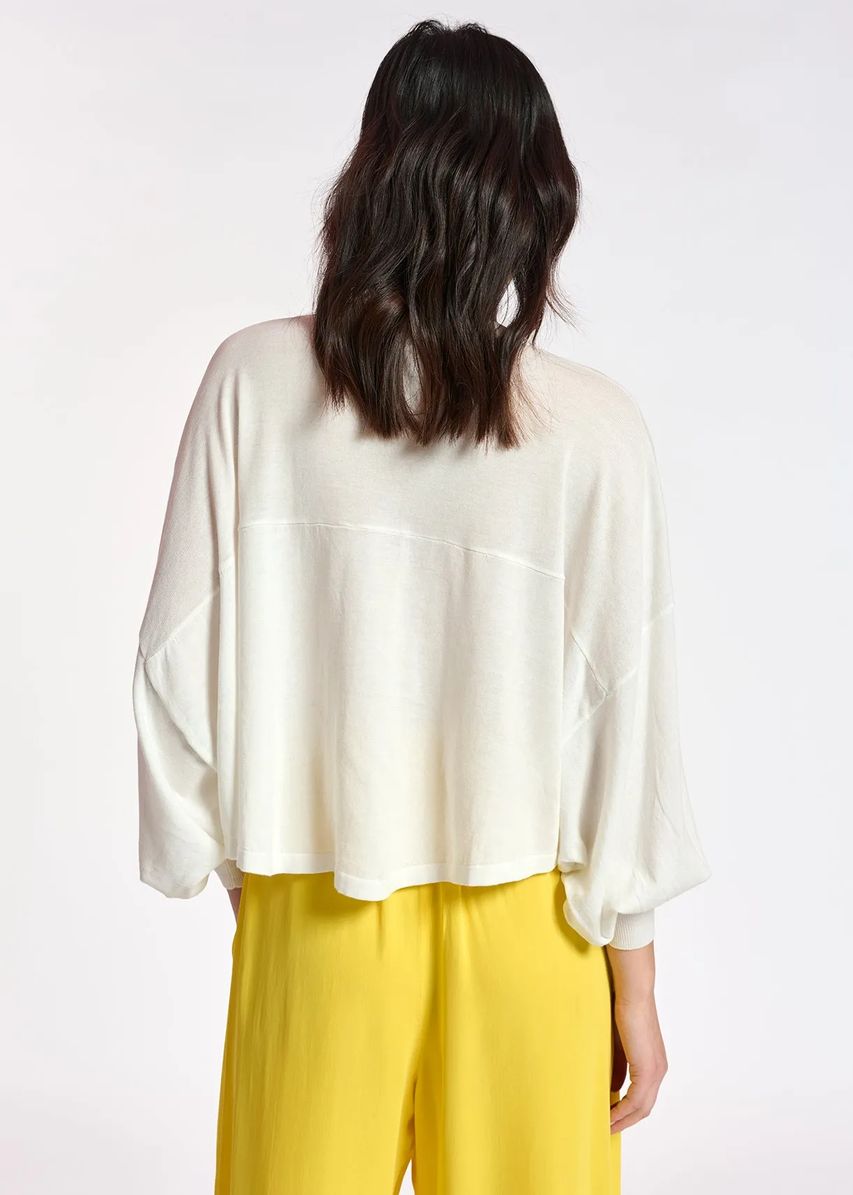 Off-white cotton-blend sweater with cape effect