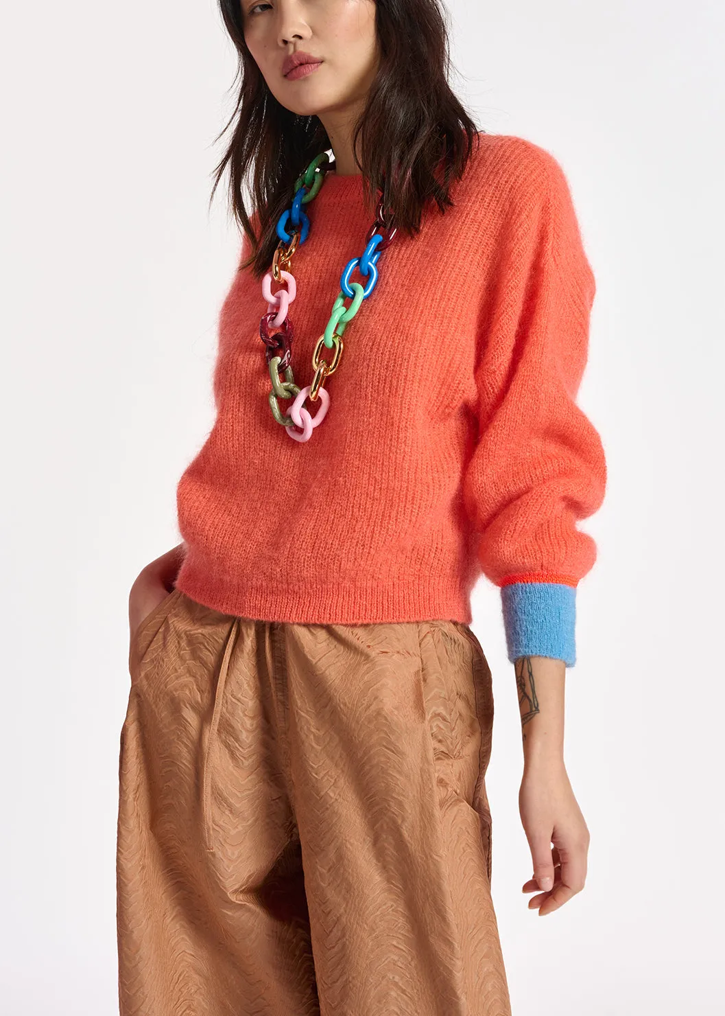 Orange mohair-blend knit