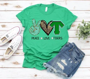 Peace Love Tigers Baseball Shirt - Unisex Green Tee