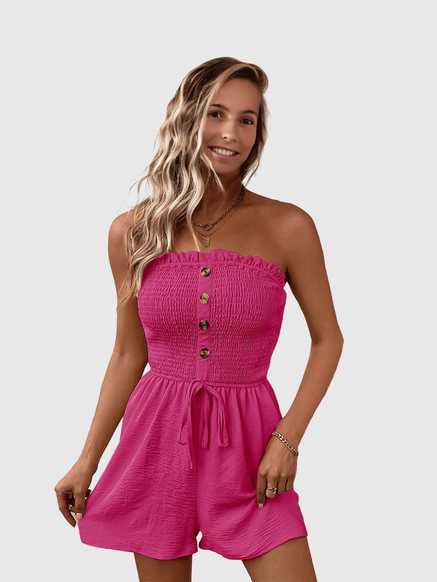 Pink Smocked Tube Romper