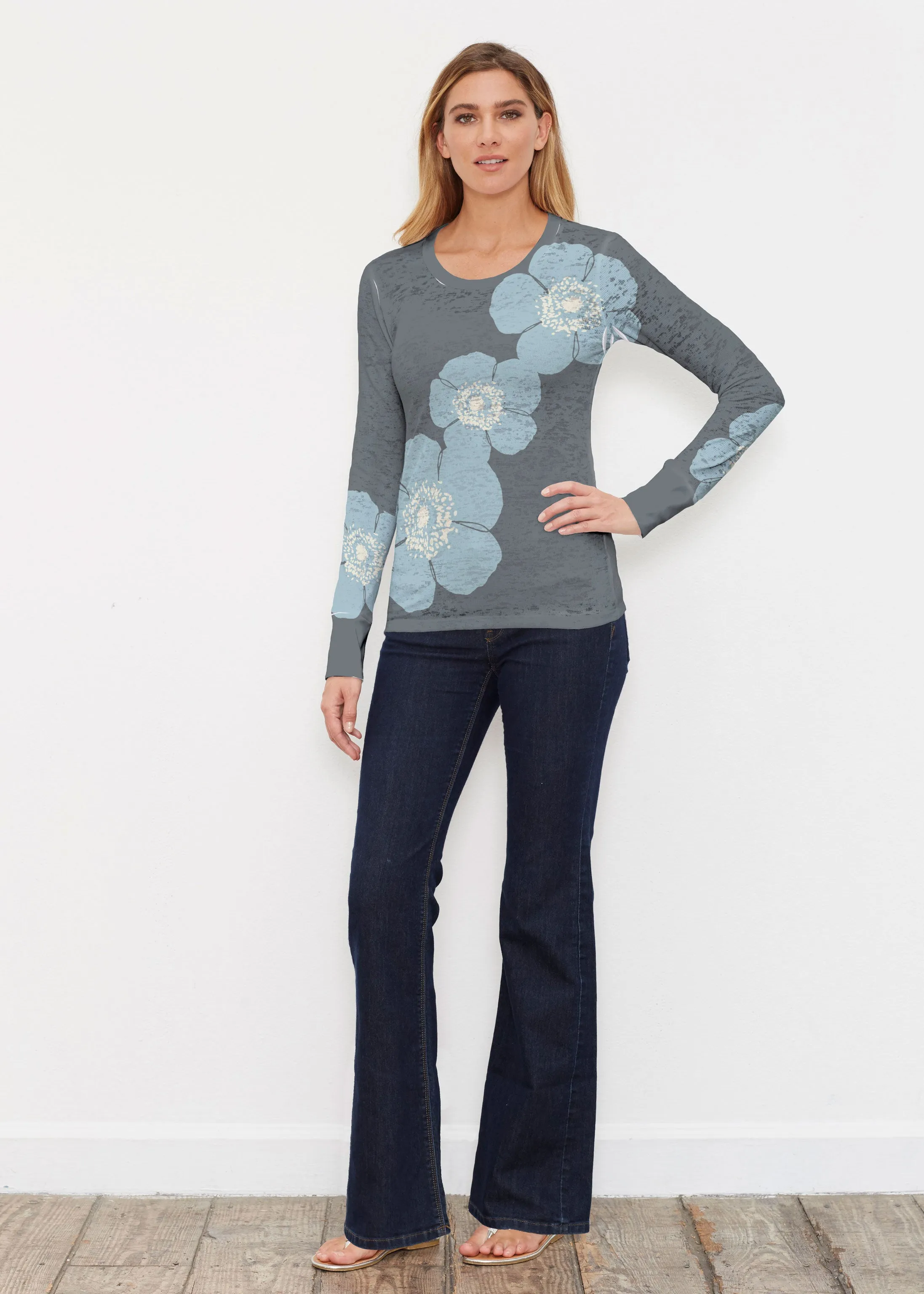 Poppy SteelBlue-Grey (7066) ~ Thermal Long Sleeve Crew Shirt