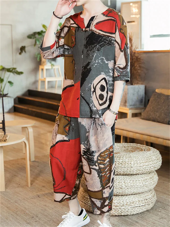 Printed Round Neck T-Shirts 2-Pieces Outfits