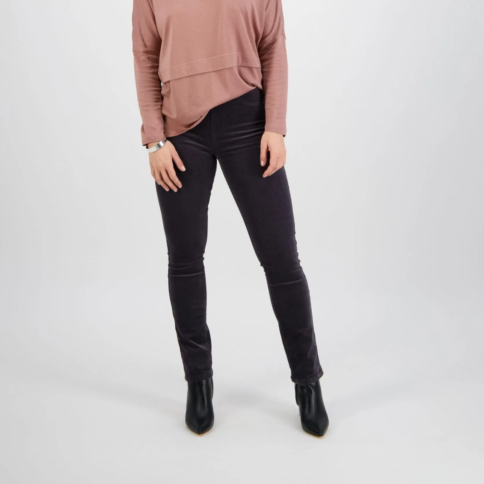 Pull On Cord Trousers - Charcoal