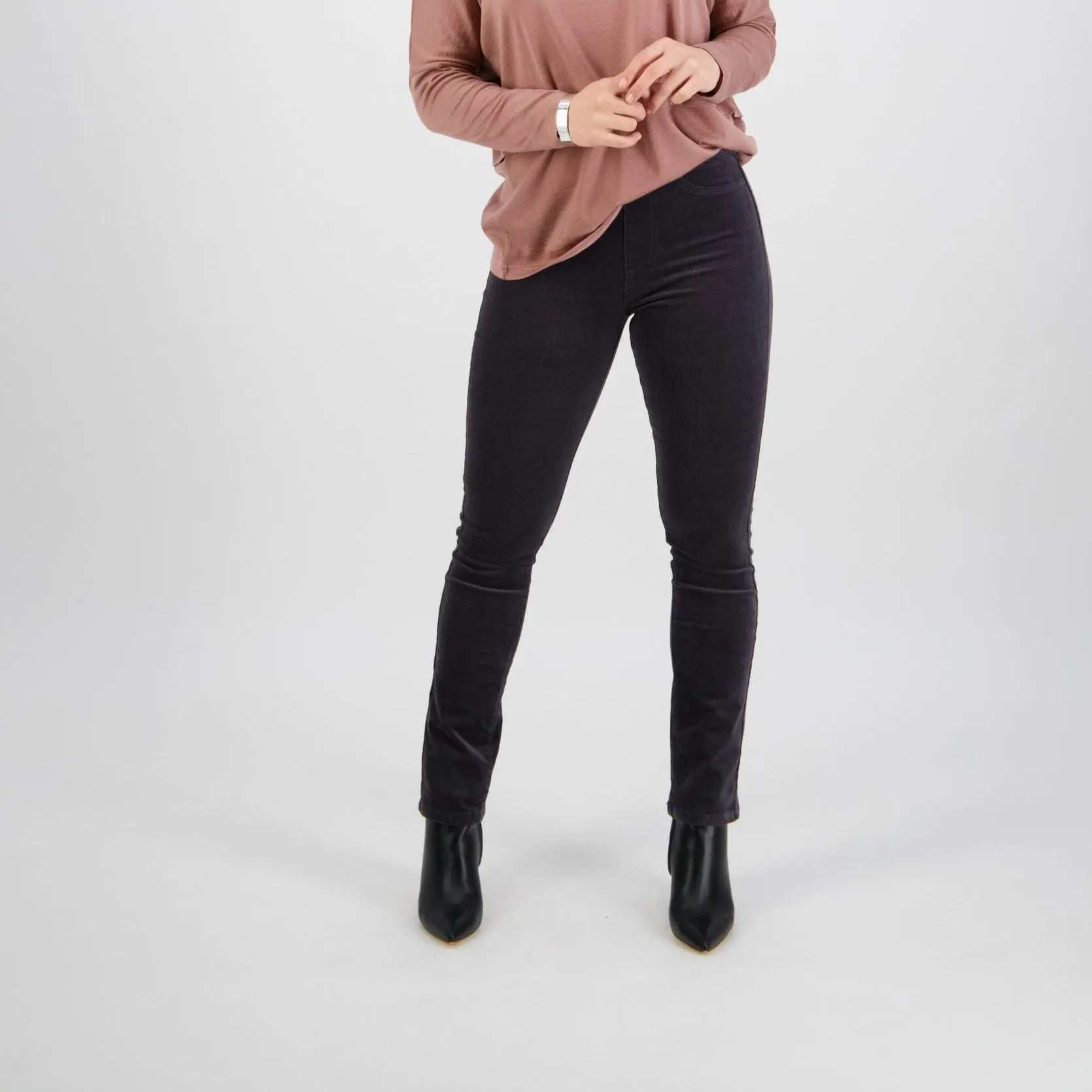 Pull On Cord Trousers - Charcoal