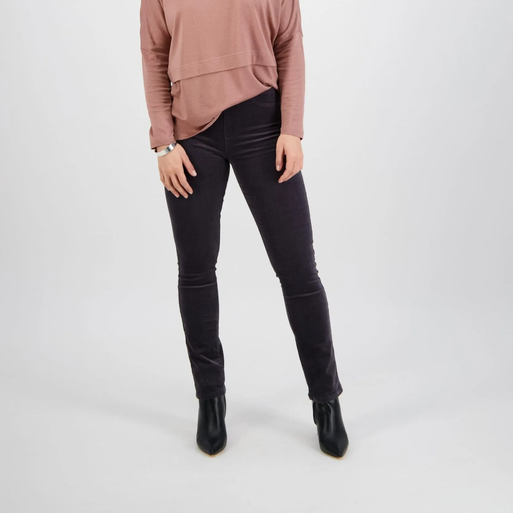Pull On Cord Trousers - Charcoal