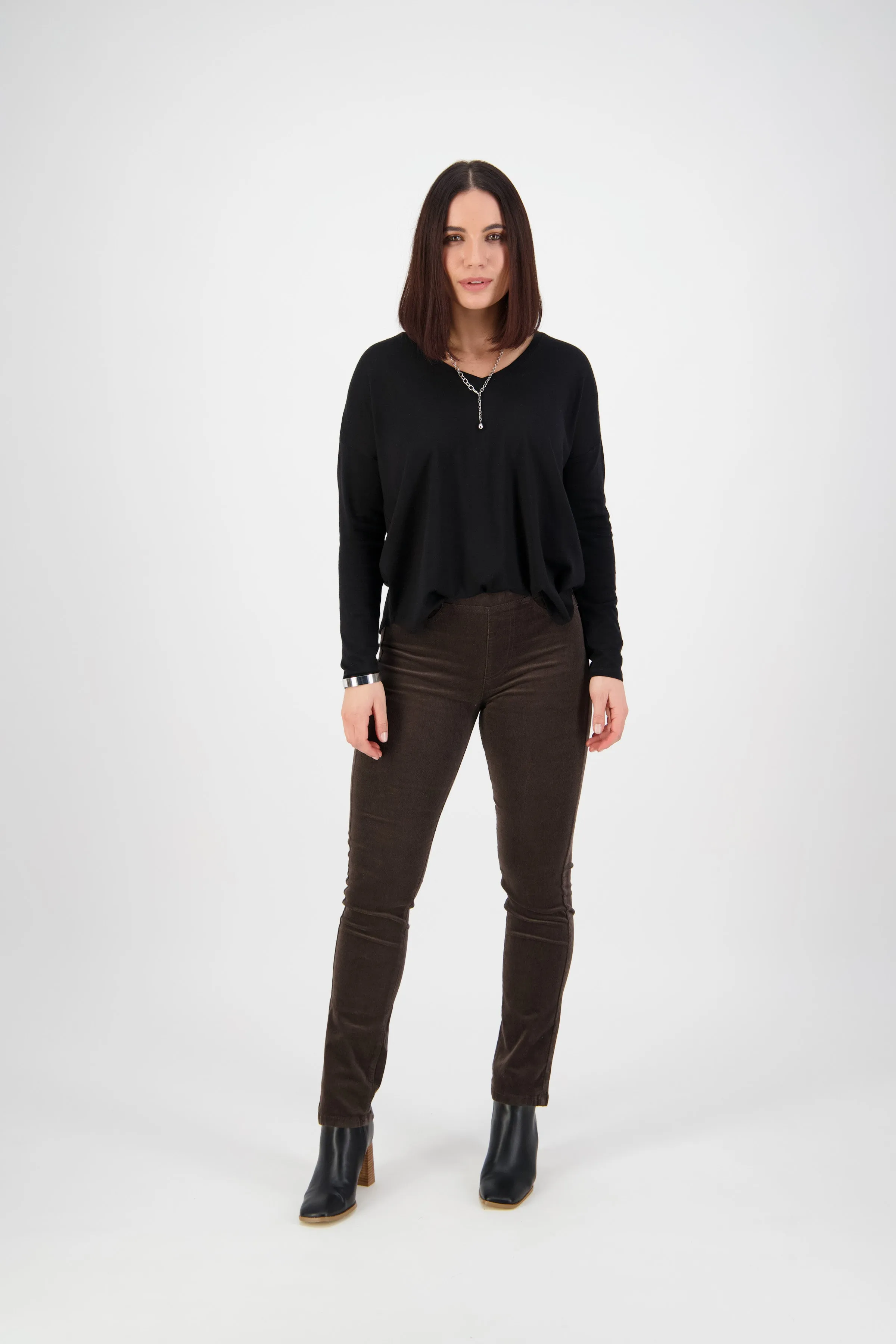 Pull On Cord Trousers - Walnut