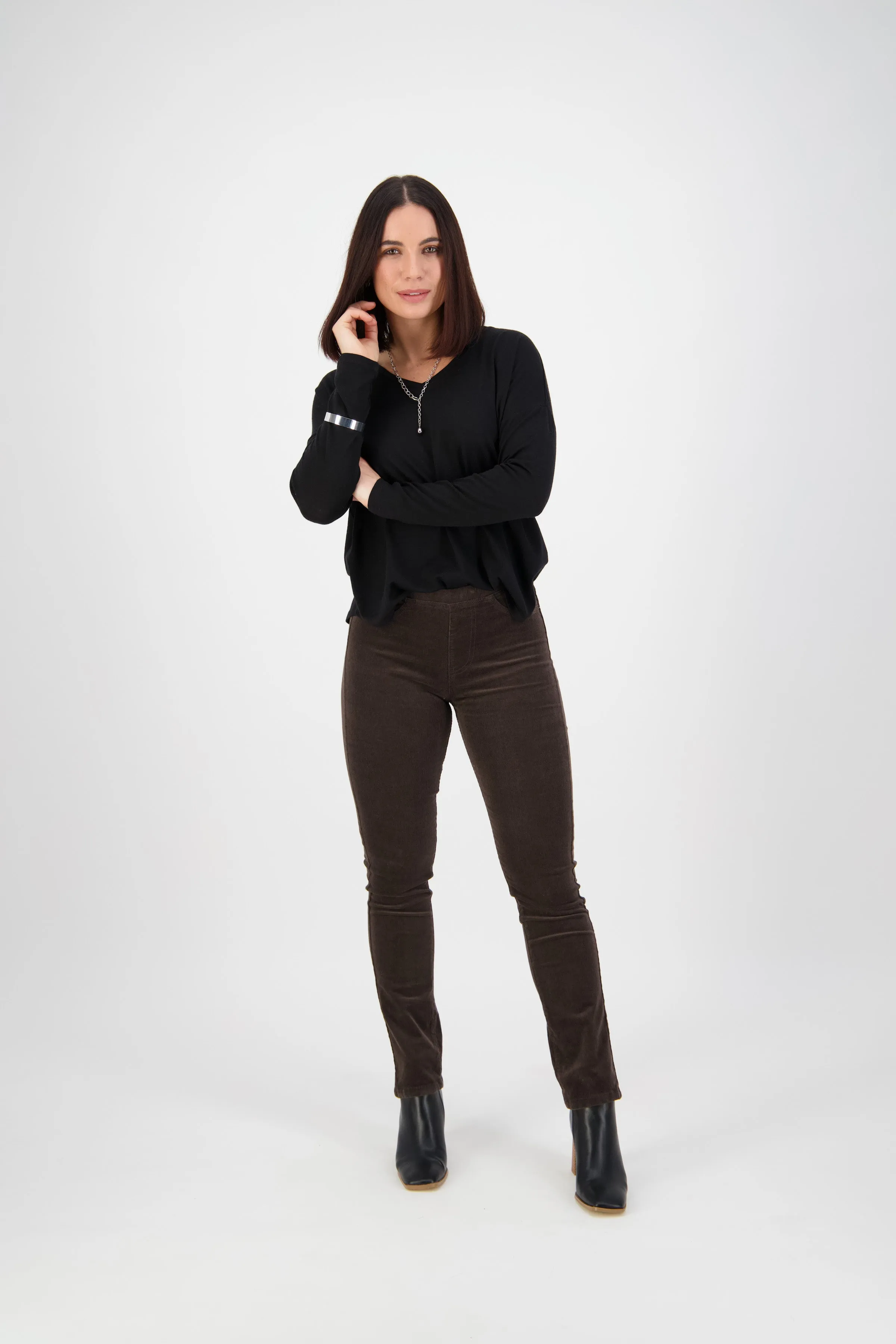Pull On Cord Trousers - Walnut