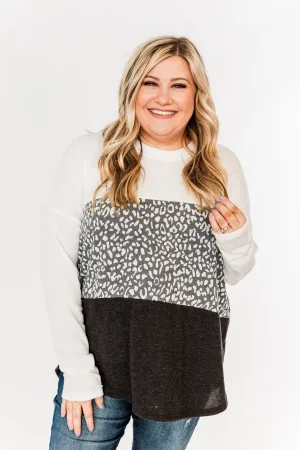Reach For The Stars Color Block Top- Off-White, Charcoal & Black