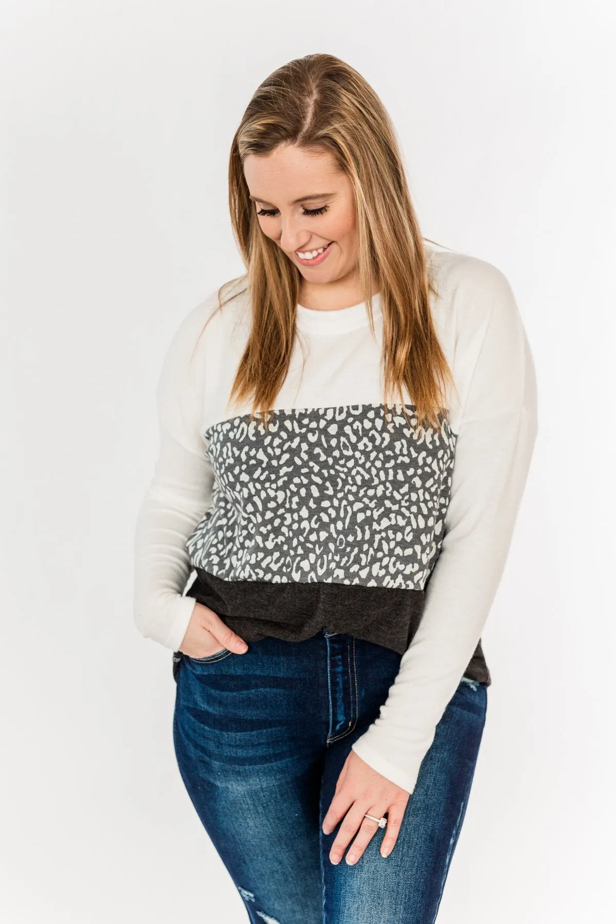 Reach For The Stars Color Block Top- Off-White, Charcoal & Black