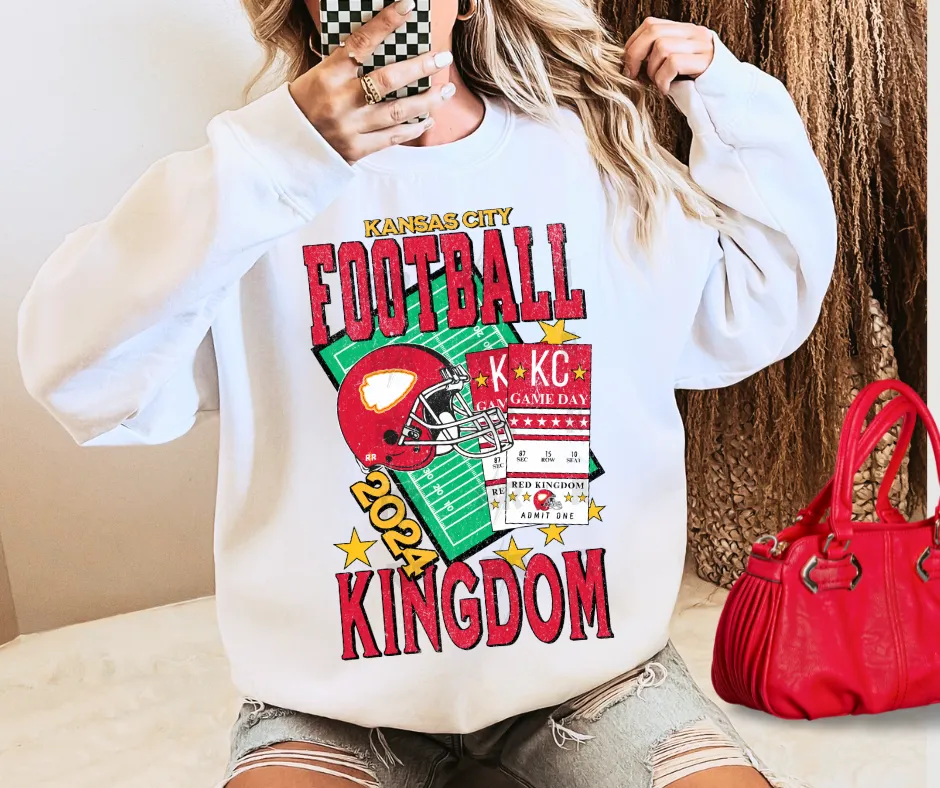 Retro Kansas City Football Kingdom Tickets WHITE Sweatshirt or Tee