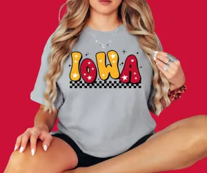 Retro Maroon & Gold Star Iowa Comfort Colors Grey Tee