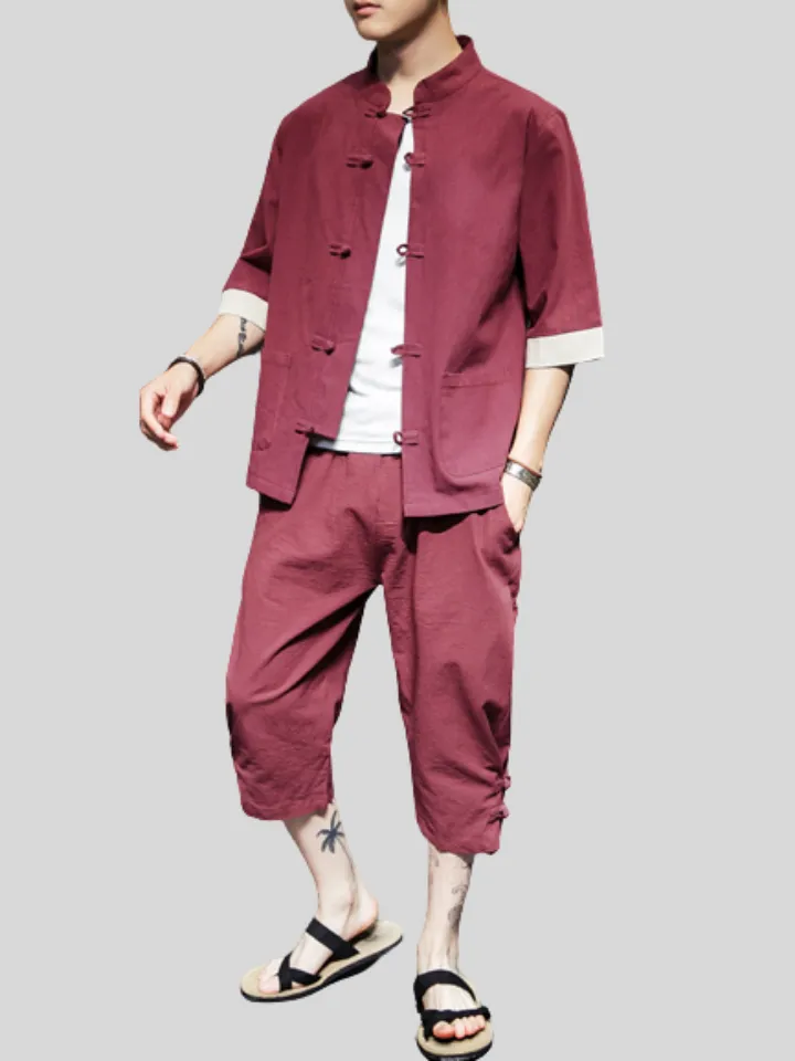 Retro Stand Collar Half Sleeve Outfits