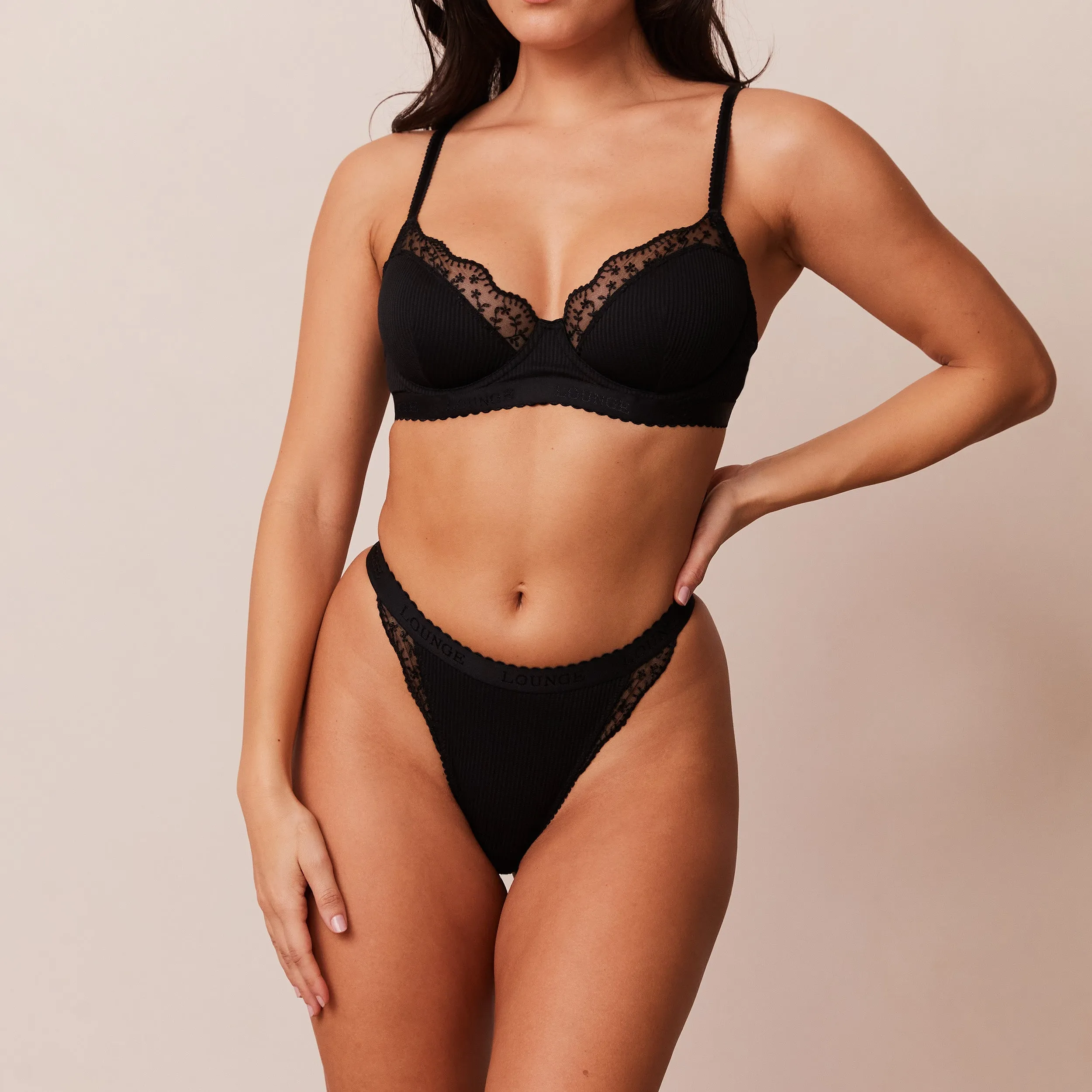 Ribbed Balcony Soutien-Gorge - Noir