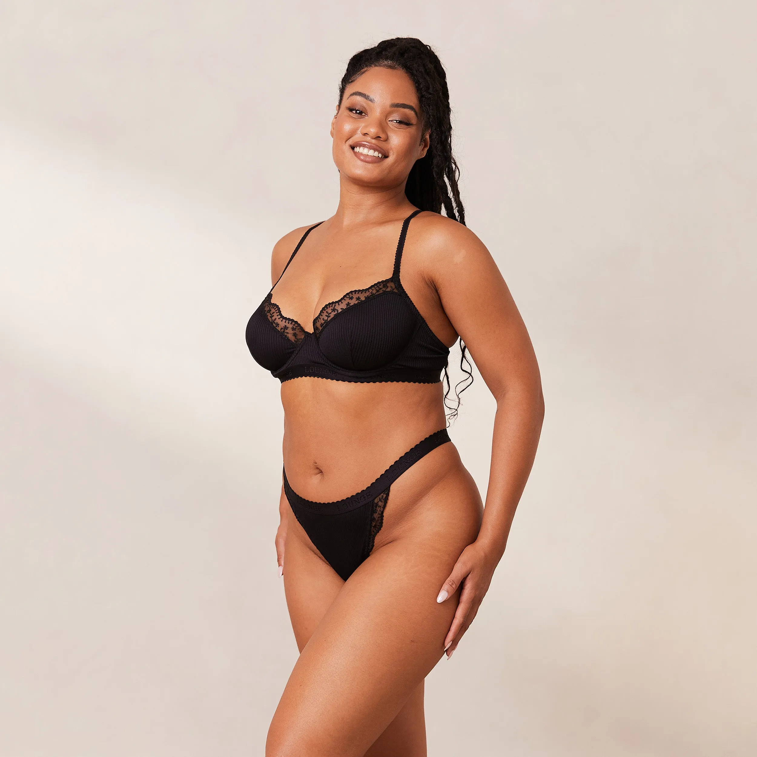 Ribbed Balcony Soutien-Gorge - Noir