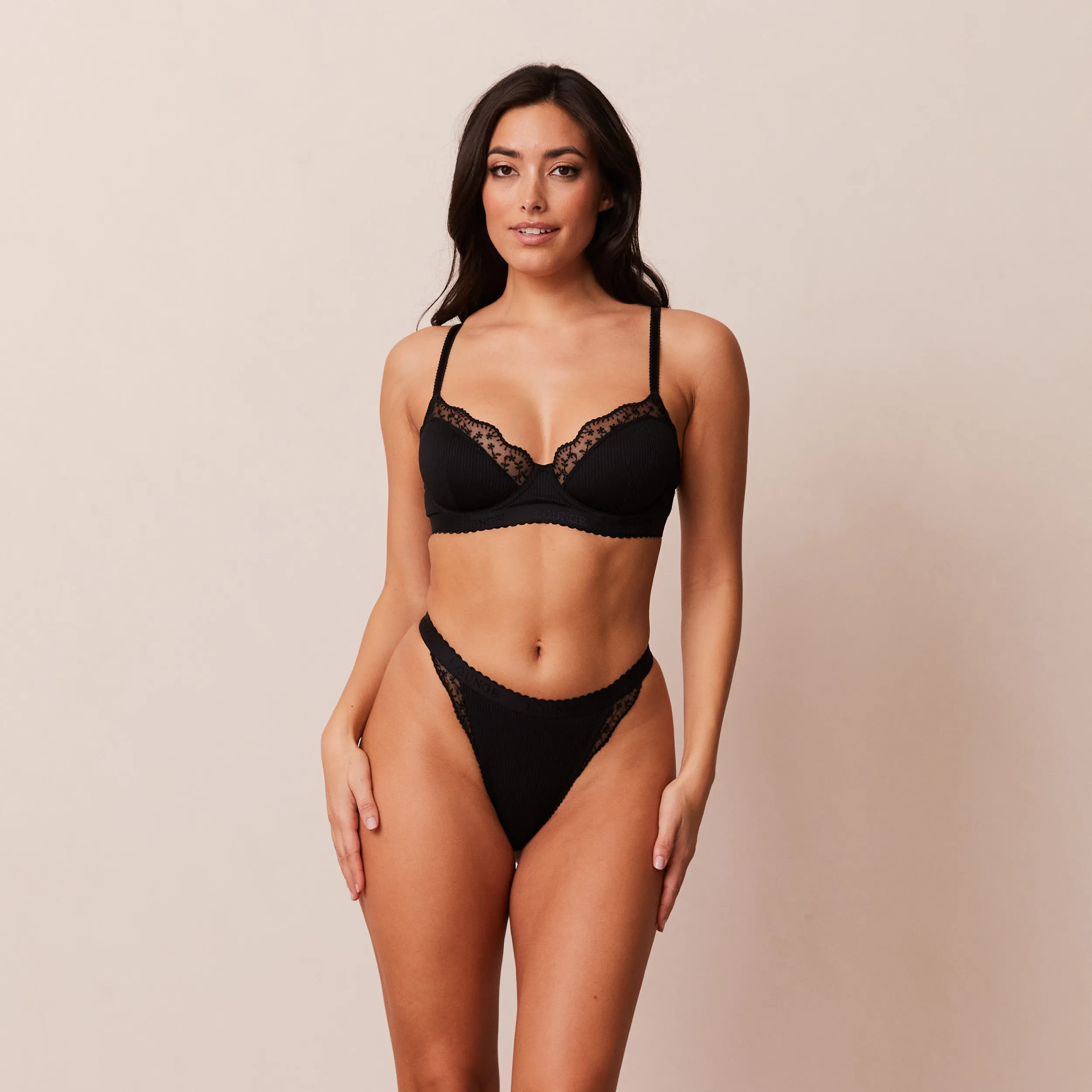 Ribbed Balcony Soutien-Gorge - Noir