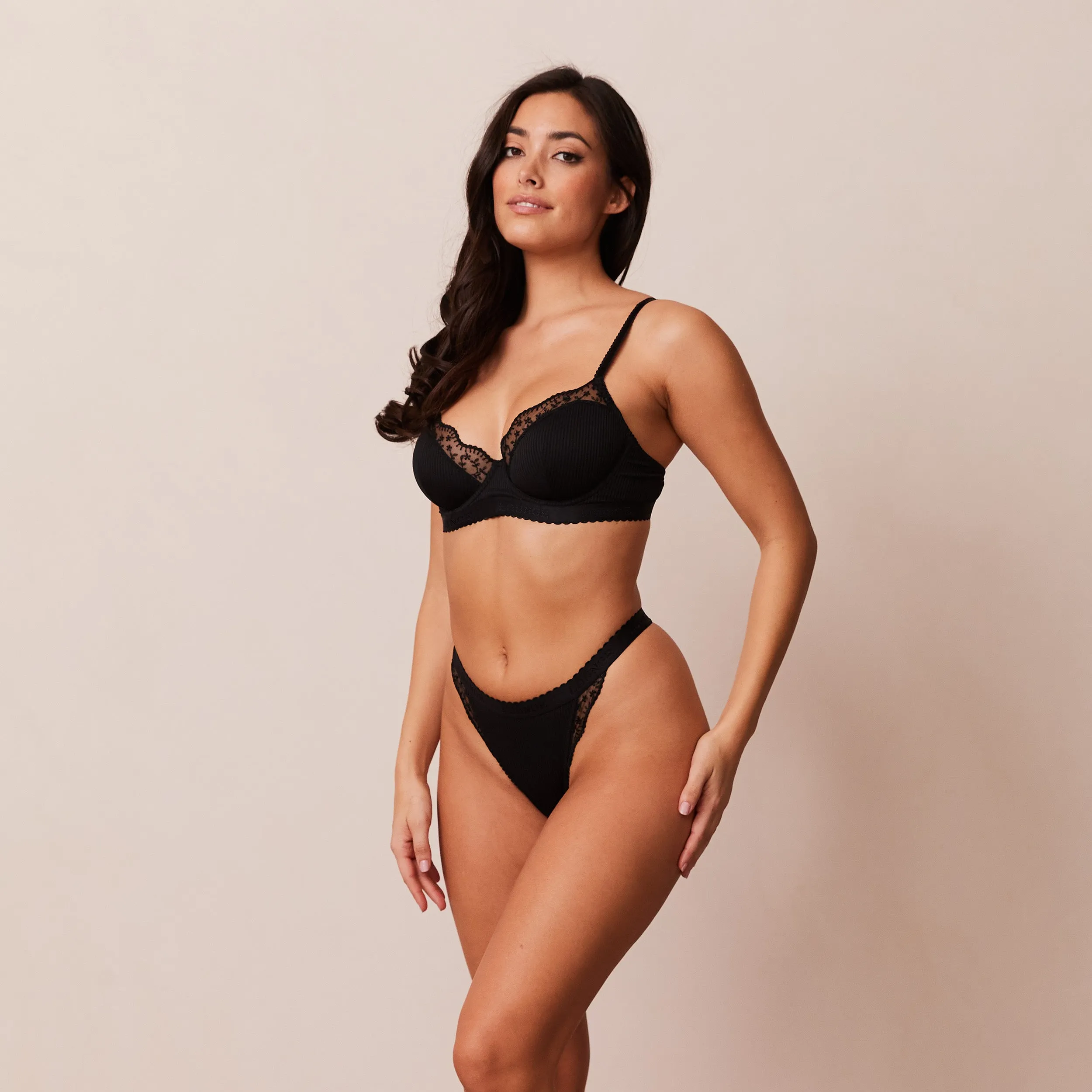 Ribbed Balcony Soutien-Gorge - Noir