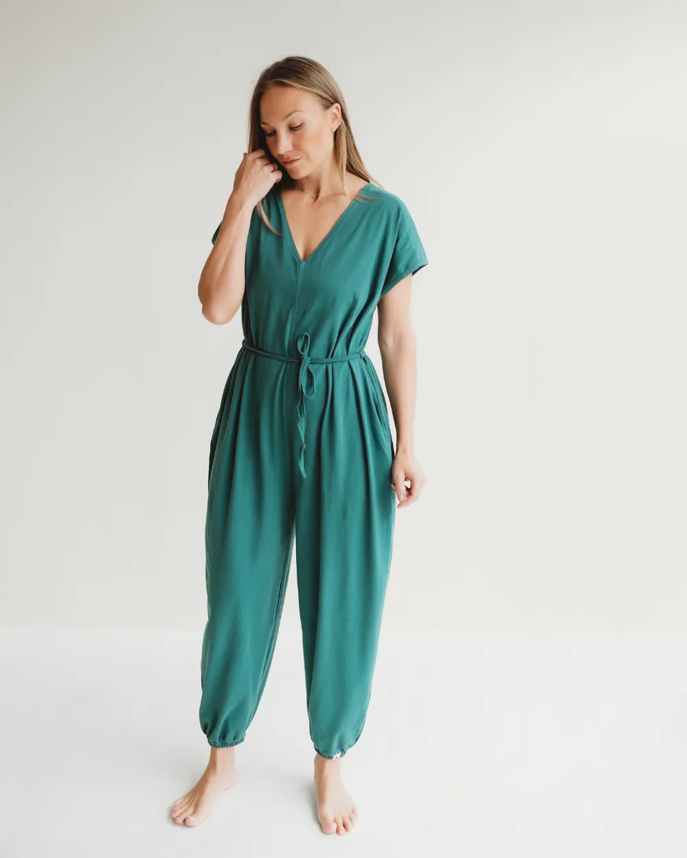 Rita Green Tie Waist Jumpsuit