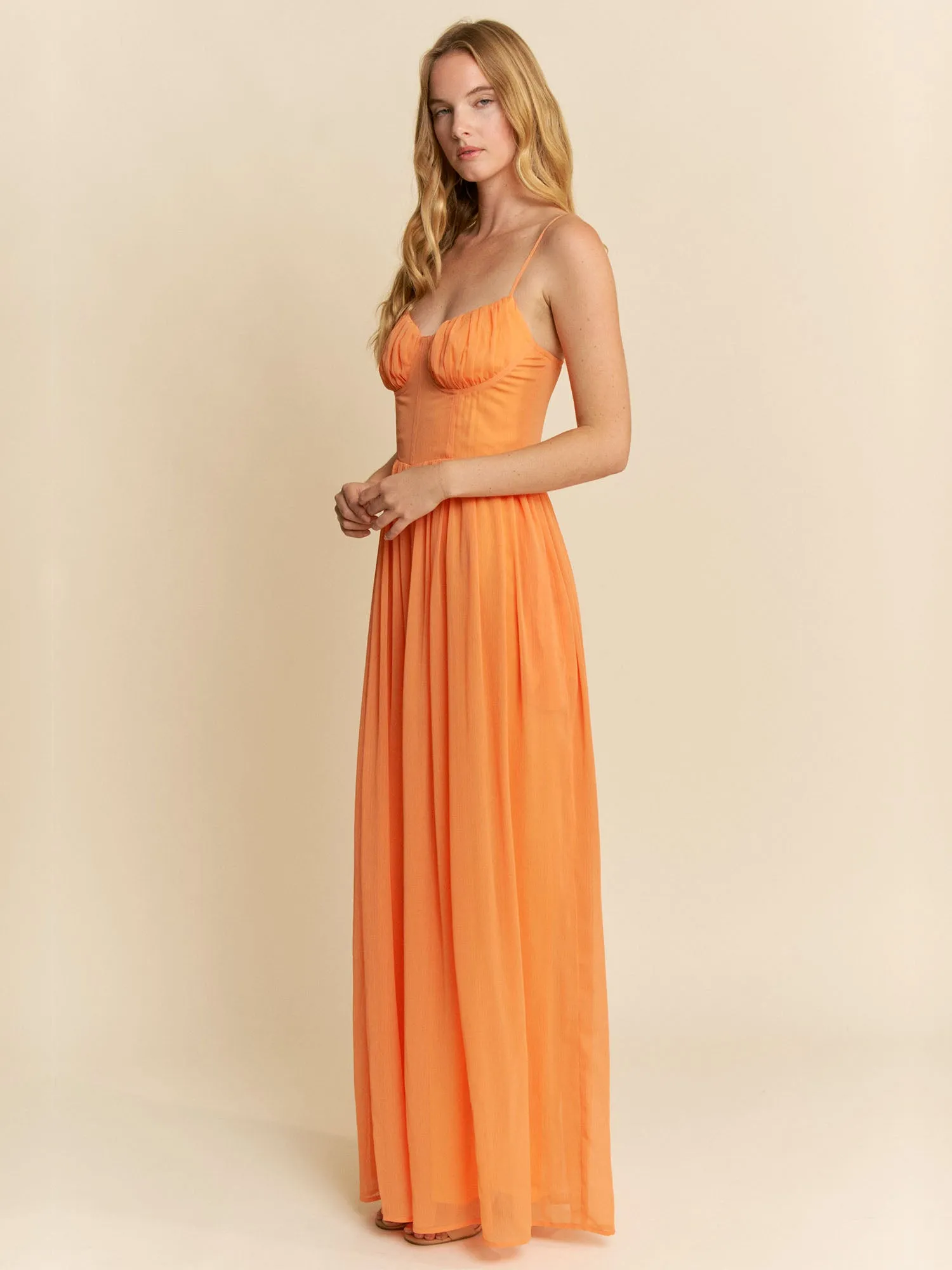 Ruched Bust Spaghetti Strap Wide Leg Jumpsuit