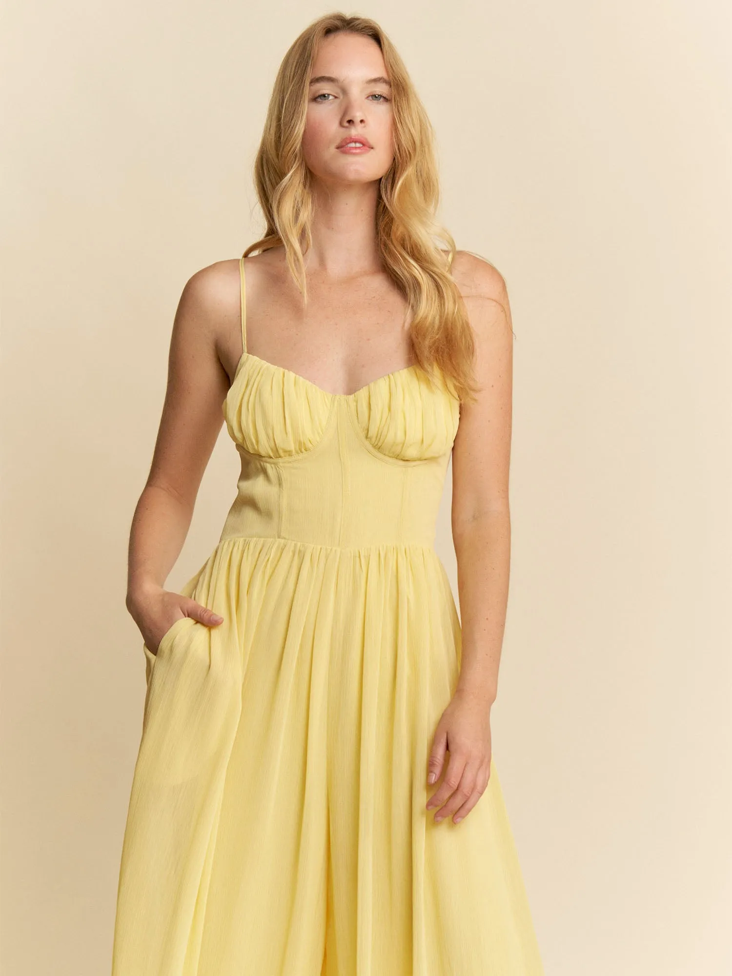 Ruched Bust Spaghetti Strap Wide Leg Jumpsuit